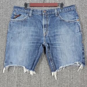 Ariat Jean Shorts Mens 38 Blue Low Rise M4 Boot FR Cut Offs Distressed Denim